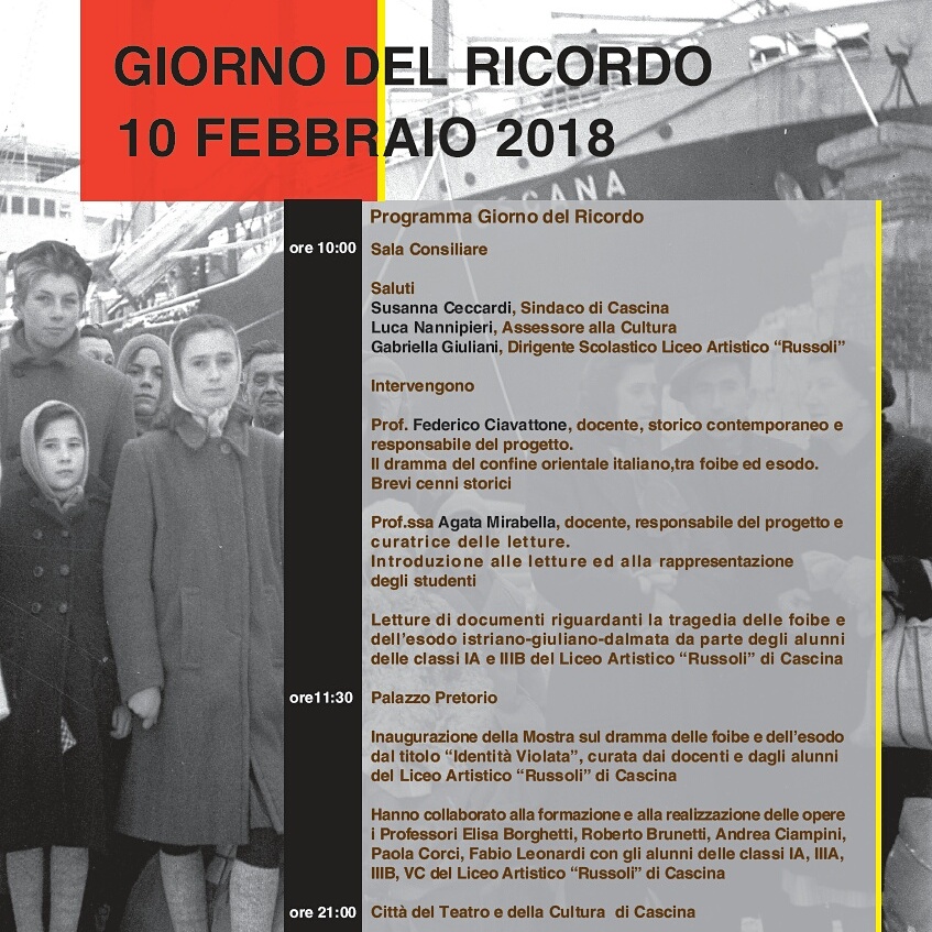 10 febbraio - Cascina celebra il Giorno del Ricordo
