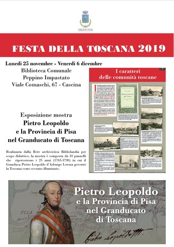 Festa della Toscana edizione 2019 – Mostra “Pietro Leopoldo e la Provincia di Pisa nel Granducato di Toscana"
