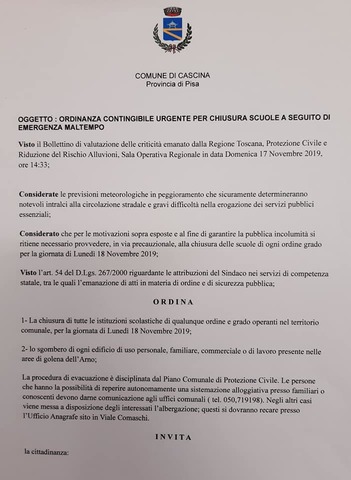 Scuole chiiuse domani 18 novembre