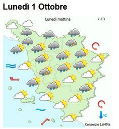 Meteo, codice giallo per pioggia e temporali lunedì 1 ottobre